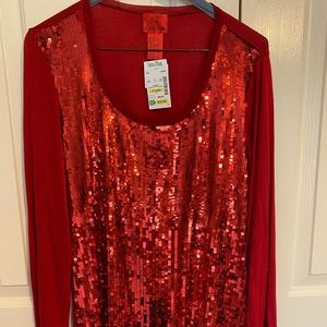 Holiday red sequin top